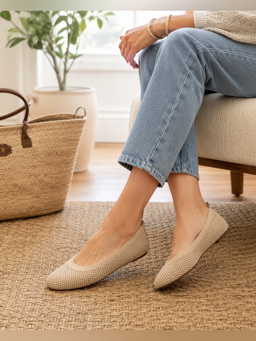 Vaneli Suvi Navy Beige Stretch Knit Ballet Flats 2142 Size 7.5 N Pristine
